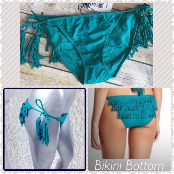 DESPI | Nordstrom Teal Fringe Tassel String Bikini Bottom NWT - Picture 1 of 6